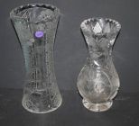 Cut and Etched Cut Glass Vase and Cut Glass Vase Cut and Etched Cut Glass Vase (missing bottom) 11