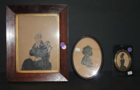 Watercolor of Old Lady, Oval Silhouette of Girl, and Silverplate of Man in Top Hat Watercolor of Old Lady 10