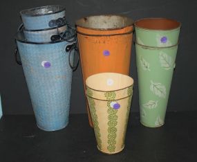 Two Green, Two Yellow Painted Tin Buckets