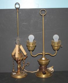 Early Brass Oil Lamp and Brass Lamp no shades