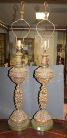 Pair Metal Carved Lamps