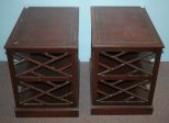 Pair Mahogany End Tables with leather tops; 17