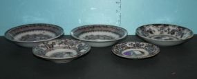 5 pcs. Ironstone Transferware Two Wedgewood small bowls, ironstone saucer, and 2 small cyprus dishes.