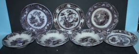 7 pcs. Ironstone Transferware 4 plates and 3 bowls