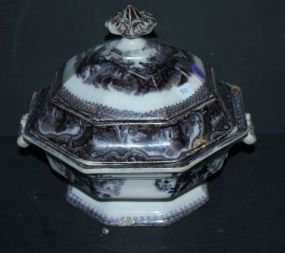 Ironstone Transferware Tureen with lid has chip on base and rim.