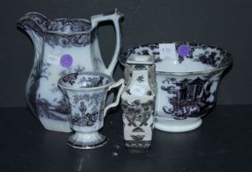 4 pcs Transferware small pitcher, bowl, cup and vase