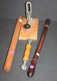 Bottle Capper, 2 Wooden Dowels, and Wire Tool