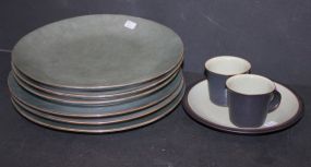 6 Green China Plates, Denby Plates, and 2 Denby Cups
