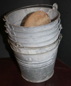 Six Tin Buckets with handles