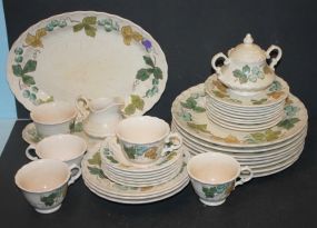 37 pcs. Vernon Ware by Metlox 8 dinner plates, 9 small plates, 3 soup bowls, 6 fruit bowls, 2 plates, 4 cups, creamer, sugar.