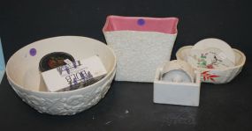 Spade Imp England Bowl, Usa Pottery Vase, Glass Jar, Place card Holders, Japan Dishes, and 2 Flat Japan Plates
