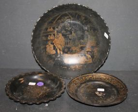 Black Stenciled Bowl and Two Plates