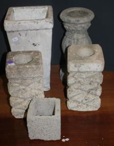 Group of Concrete Planters Two Columns, Plant stand, two planters