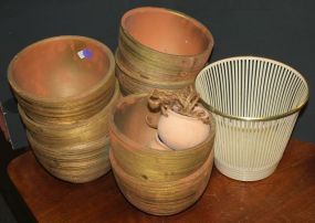Group of Gold Pottery Planters and Plastic Planter