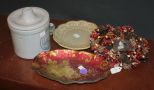 Group of Decorations bowls, wreaths, Jar, Plates, birds.