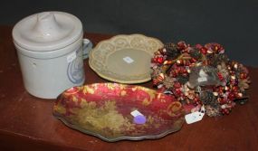 Group of Decorations bowls, wreaths, Jar, Plates, birds.