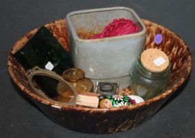 Brown Sponged Pottery Bowl and Pottery Planter