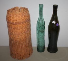 Wicker Wine Bottle Holder and 2 Wine Bottles