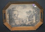 Metal Tray with harbor scene