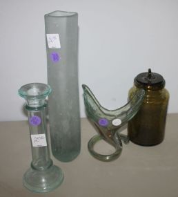 Glass Vase, Glass Candleholders, Glass Jar w/lid, Art Glass Vase