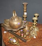 11 pcs of Brass Door knocker, 2 pairs of candlesticks, key, kettle, compote, and camel