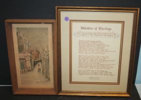 Print on Board of Street Scene and Milestones of Marriage Framed Poem