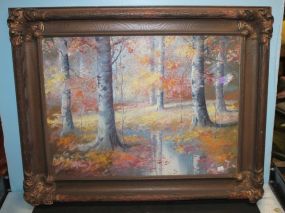 Picture of Fall Forest Scene in Ornate Frame Forest sconce in ornate frame, 30