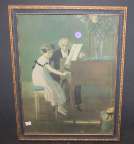 Framed Print of Girl Playing Piano 13 1/2