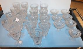 Set of Glasses 9 clear water glasses, 9 juice glasses, 7 sherbert glasses.