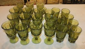 Set of Green Glass Stemware set of 26 green glass stemware