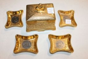 Le Mieux China Le Mieux China, 24 kt. Gold box and four small dishes to match.