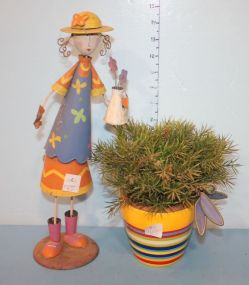 Painted Tin Girl with Flowers and Ceramic Flower Pot Painted Tin Girl with Flowers and Ceramic Flower Pot 5