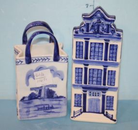 2 Blue and White Pottery Pieces Small bag, house 6
