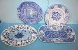 Group of 4 Blue and White Porcelain Pieces Platter, tray, bowl, plate, 9