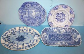 Group of 4 Blue and White Porcelain Pieces Platter, tray, bowl, plate, 9