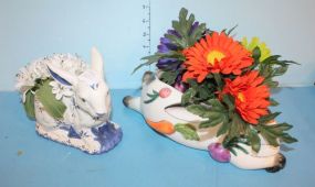 2 Ceramic Rabbit Planters 7