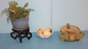 Contemporary Blue Pottery Pot, Elephant Head Planter, Soap Dish Contemporary Blue Pottery Pot on oriental stand 6
