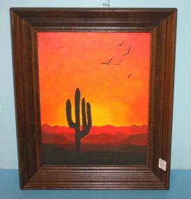 Oil Painting of Sunset with Cactus 15