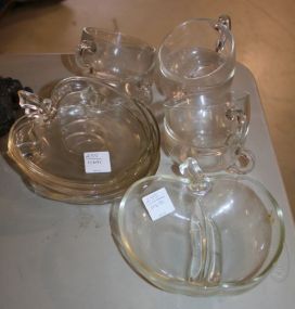 Clear Glass Apple Shape Cup and Saucer Set of 6 and Divided Dish Clear Glass Apple Shape Cup and Saucer Set of 6 and Divided Dish.
