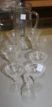 Etched Glass Pitcher, Nine Small Etched Wine Glasses, 25th Anniversery Bell Wine Glasses-4