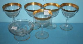 Six Pieces Clear Glass With Gold Trim Six Pieces Clear Glass With Gold Trim