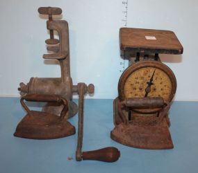 American Family Vintage Scale, Two Irons, Iron Grinder American Family Vintage Scale, Two Irons, Iron Grinder