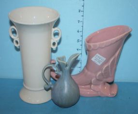 White (Czechoslovakia) Vase, Vintage Pink Cornucopia Vase, Small Blue Czech Vase: 8