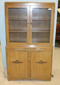 Danish Style China Cabinet Vintage, blonde wood two glass door over two door china cabinet. 35