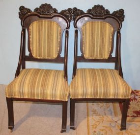 Pair 19th Century Mahogany Side Chairs Carved mahogany pair side chairs, matches previous lot. 22