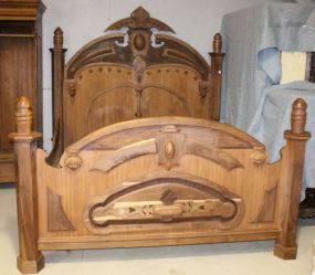 Heavy Carved King Size Bed Heavy carved king size bed with wooden rails, one of a kind; 84