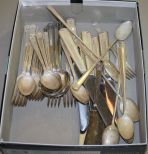 Set of Holmes and Edwards Super Plate Six dinner forks, six salad forks, six knives, six boullion spoons, sauce spoon, six teaspoons, six ice teaspoons, butter knife