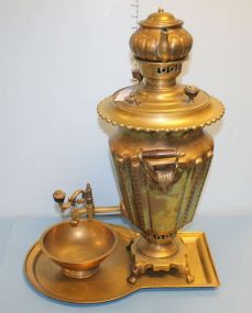 Large Persian Brass Samovar and Tray Large brass samovar, pot on top, tray and bowl. 23