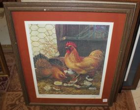 116/1000 Limited Edition Print of Hen, Rooster and Chicks Signed Lowell Davis 20