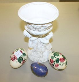 Plaster Compote with Three Gail Pittman Eggs 9